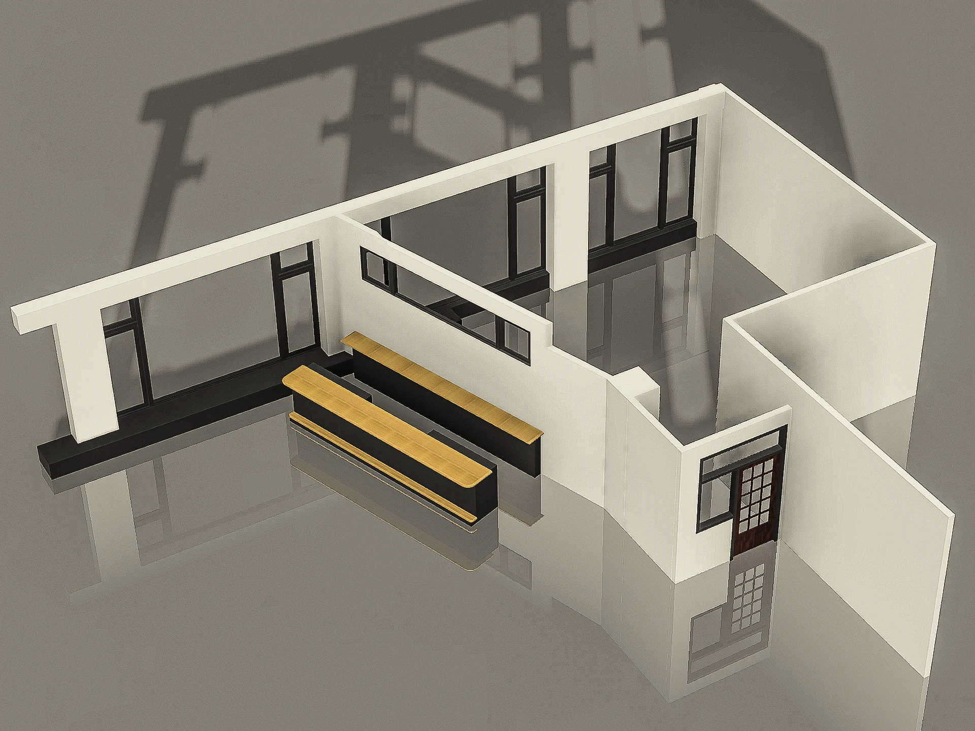 CAD rendering for hairpin arts center pivot room and hospitality bar, Chicago